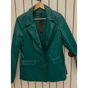 OnTwelfth Faux Green Leather Blazer